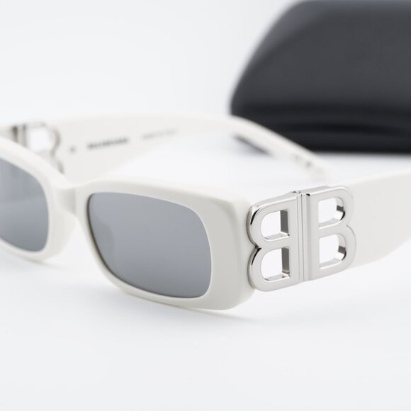 Balenciaga BB0096S 020 Rectangle Sunglasses - Ivory/Grey Mirror main image 10